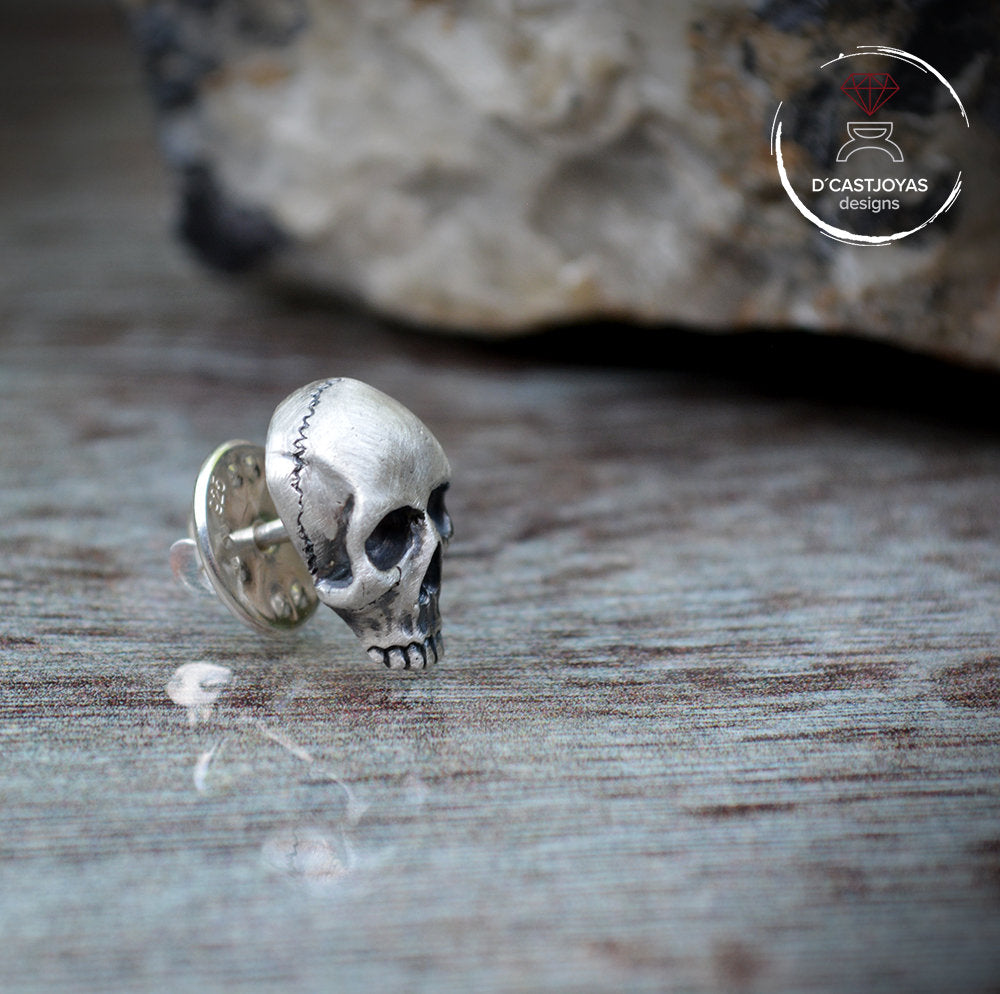 Pin corbata plata cráneo humano, Broche calavera  plata maciza, Broche para hombres, Estilo punk, joyería hombre cool, broche gótico - D´Cast
