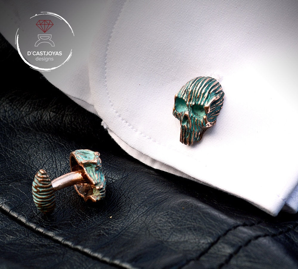 Gemelos Calavera de bronce, Gemelos bronce macizo, Gemelos para hombres, Joyería de Halloween, Badass, Joyería de motero, Hechos a mano - D´Cast