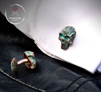 Gemelos Calavera de bronce, Gemelos bronce macizo, Gemelos para hombres, Joyería de Halloween, Badass, Joyería de motero, Hechos a mano - D´Cast