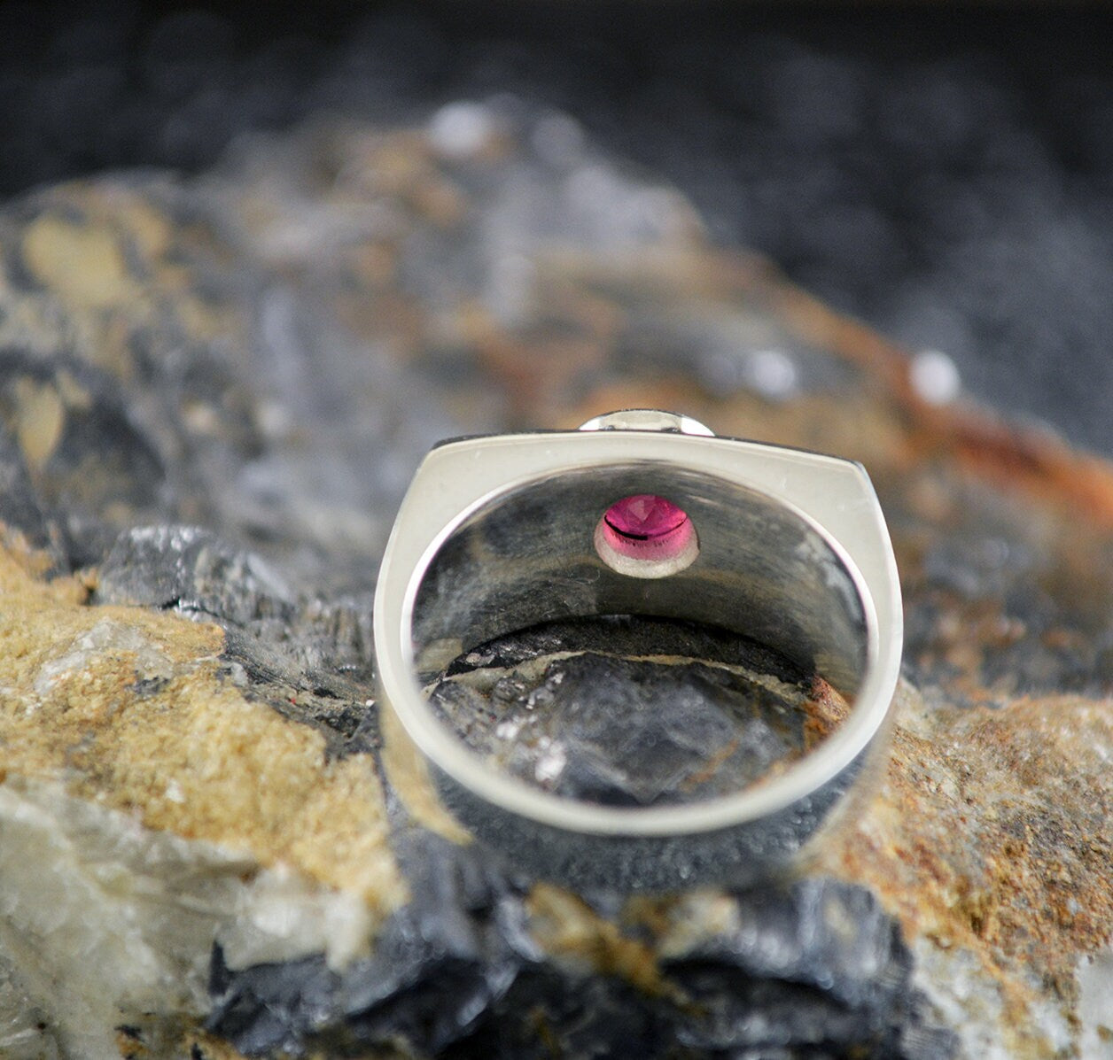 Men's sterling silver ring with blue stone, signet ring with natural blue topaz