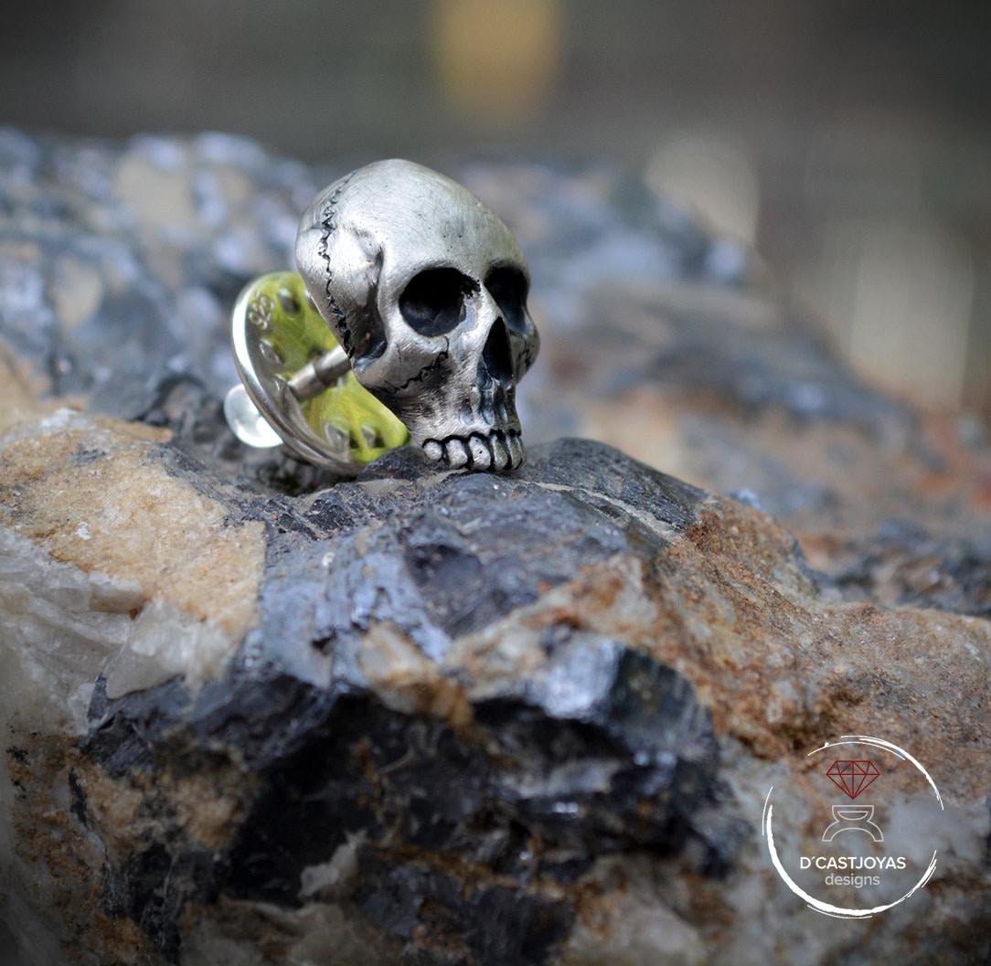 Pin corbata plata cráneo humano, Broche calavera  plata maciza, Broche para hombres, Estilo punk, joyería hombre cool, broche gótico - D´Cast