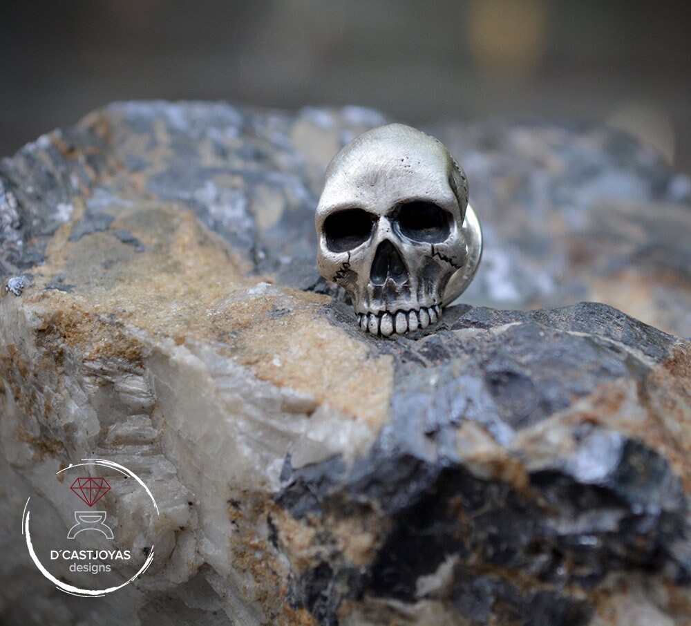 Pin corbata plata cráneo humano, Broche calavera  plata maciza, Broche para hombres, Estilo punk, joyería hombre cool, broche gótico - D´Cast