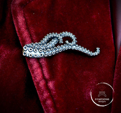 Pisacorbatas pulpo de plata 925, Regalo original  padrino de boda, Clip de corbata tentáculos de pulpo, Joyas de océano, Joyas artesanales - D´Cast