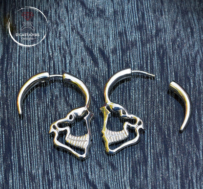 Large 925 silver hoop earring, Skull profile hoop earrings, Large silver calevara earring, Urban jewelry, Handmade earring,
