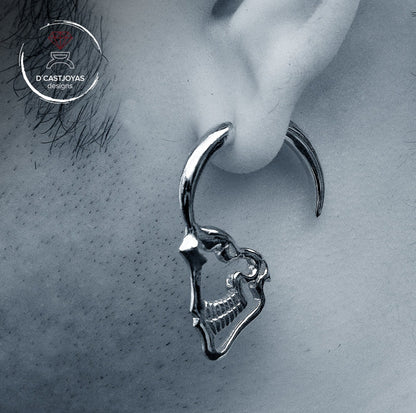 Large 925 silver hoop earring, Skull profile hoop earrings, Large silver calevara earring, Urban jewelry, Handmade earring,