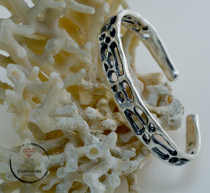 Brazalete plata 925, Brazalete plata rústico de coral, Brazalete plata sólida mujer y hombre,Joyería de océano, Joyería contemporánea - D´Cast