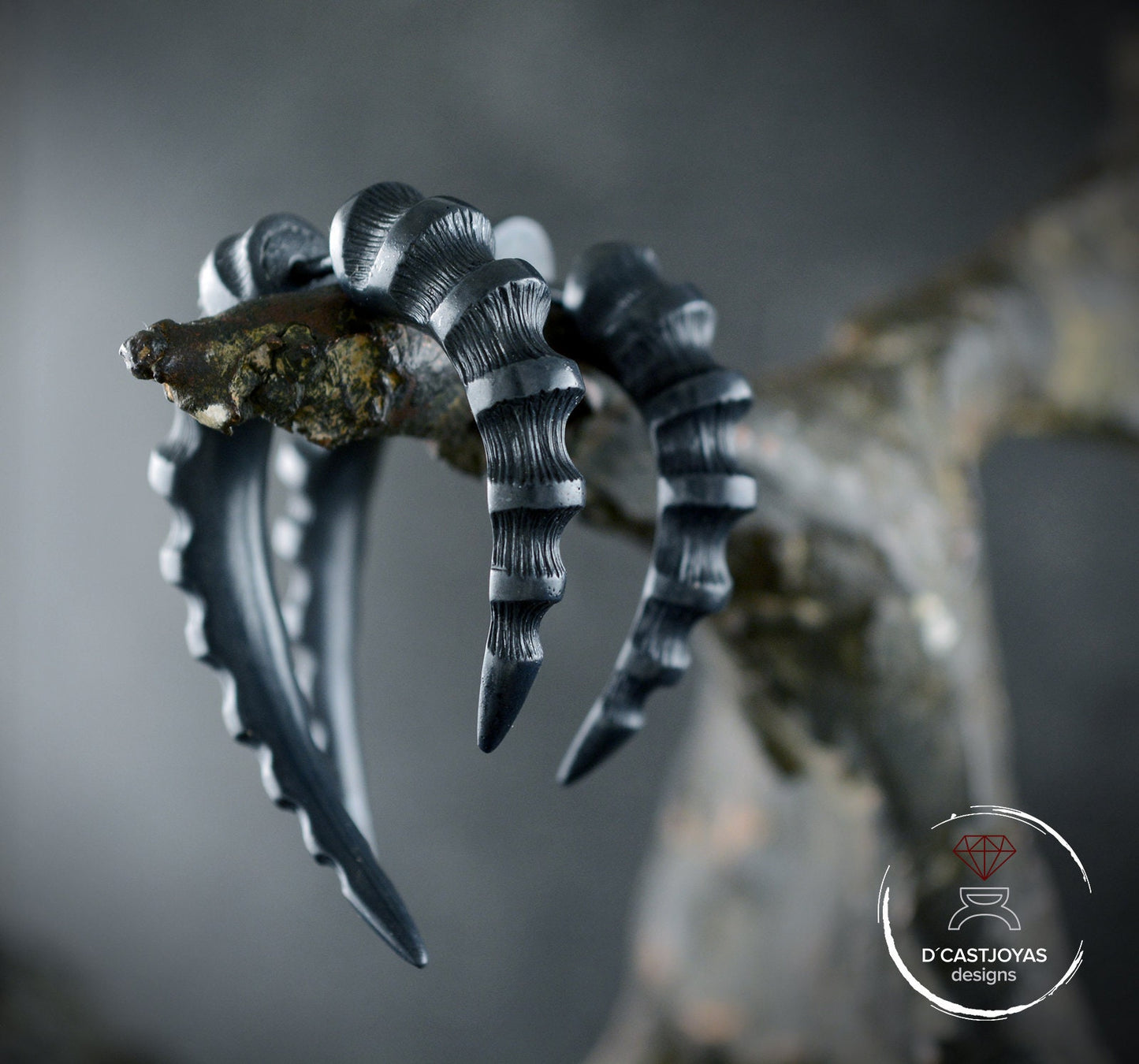 Dragon Horn Silver Hoop Earring, Silver Fake Dilator, Silver Bone Hoop, Silver Horn