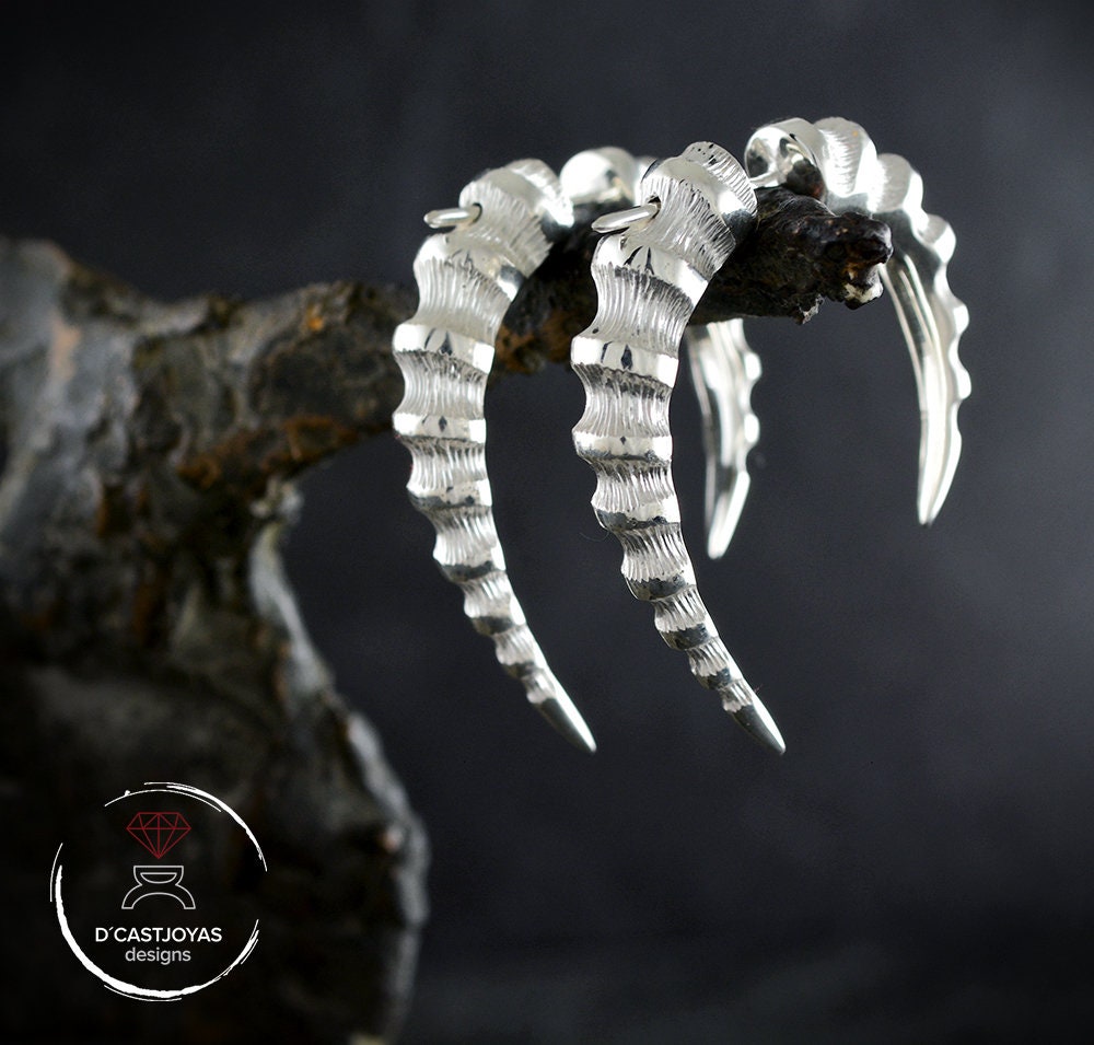 Dragon Horn Silver Hoop Earring, Silver Fake Dilator, Silver Bone Hoop, Silver Horn
