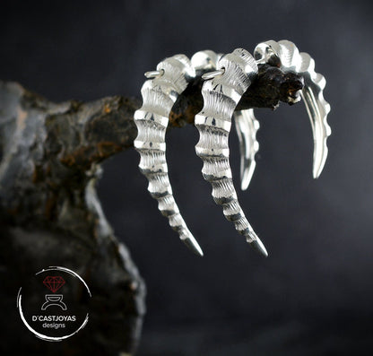 Dragon Horn Silver Hoop Earring, Silver Fake Dilator, Silver Bone Hoop, Silver Horn
