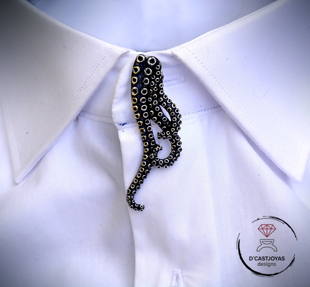 Pisacorbatas pulpo de plata 925, Regalo original  padrino de boda, Clip de corbata tentáculos de pulpo, Joyas de océano, Joyas artesanales - D´Cast