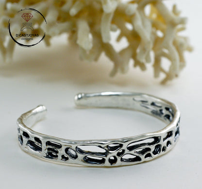 Brazalete plata 925, Brazalete plata rústico de coral, Brazalete plata sólida mujer y hombre,Joyería de océano, Joyería contemporánea - D´Cast