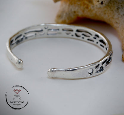 Brazalete plata 925, Brazalete plata rústico de coral, Brazalete plata sólida mujer y hombre,Joyería de océano, Joyería contemporánea - D´Cast
