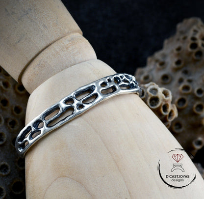 Brazalete plata 925, Brazalete plata rústico de coral, Brazalete plata sólida mujer y hombre,Joyería de océano, Joyería contemporánea - D´Cast