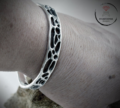 Brazalete plata 925, Brazalete plata rústico de coral, Brazalete plata sólida mujer y hombre,Joyería de océano, Joyería contemporánea - D´Cast