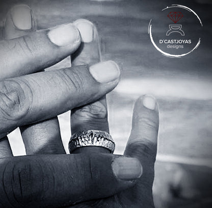 Conjunto alianzas rústico, Anillo  banda de latido de plata 925