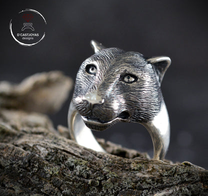 Anillo pantera de plata maciza 925, Anillo  tótem  pantera, Anillo puma de plata - D´Cast
