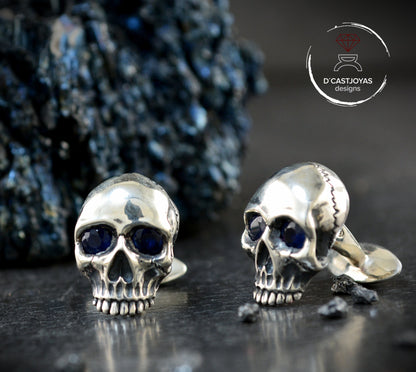 925er Silber Totenkopf-Manschettenknöpfe, Herren-Manschettenknöpfe aus Silber, Totenkopf-Manschettenknöpfe