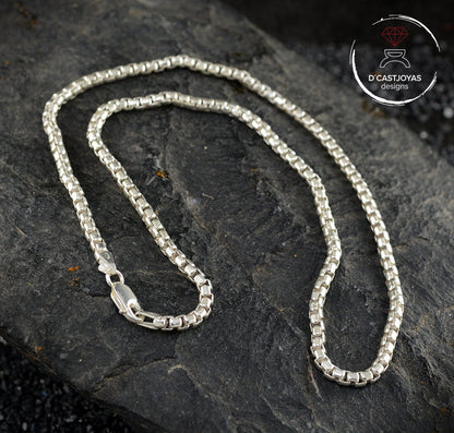 Solid Sterling Silver Square Rolo Chain, Chunky Silver Chain