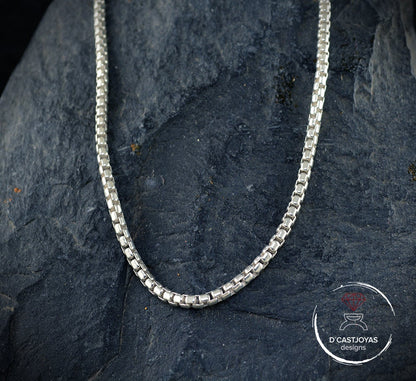 Solid Sterling Silver Square Rolo Chain, Chunky Silver Chain