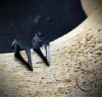 Pendientes  plata dos rombos, Pendientes pequeños plata, Joyería minimalista, rombo oro rosa, Pendiente artesanal - D´Cast