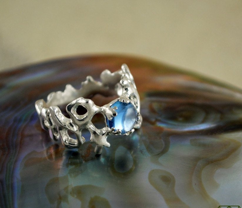 Anillo solitario plata Coral, Joyería del mar, Anillo artesanal - D´Cast