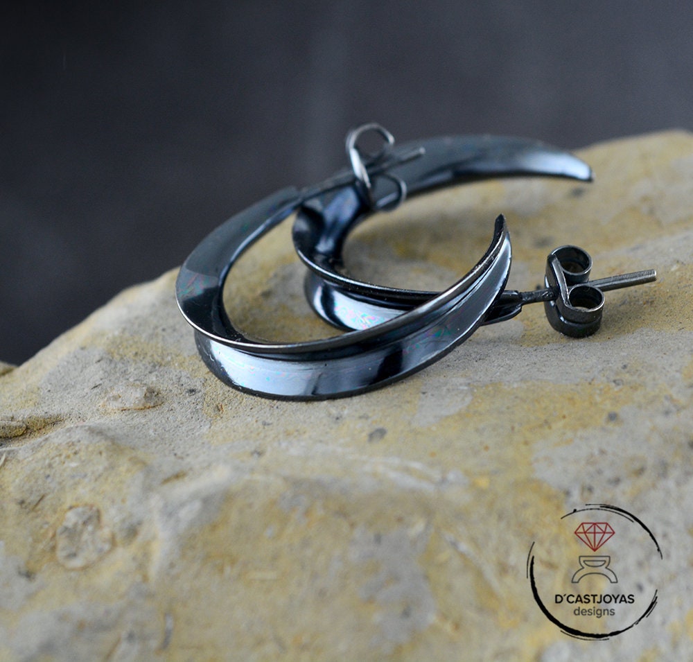 Pendientes media luna, Aros de plata 925, Pendientes Luna creciente,Minimalista, Joyería contemporánea, Estilo urbano, Hecho a mano - D´Cast