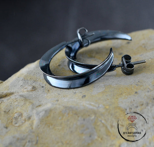 Pendientes media luna, Aros de plata 925, Pendientes Luna creciente,Minimalista, Joyería contemporánea, Estilo urbano, Hecho a mano - D´Cast