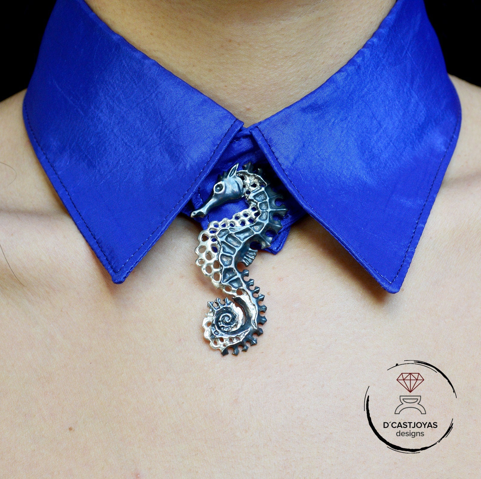 Colgante plata Caballito de mar, Colgante plata artístico, Collar plata esqueleto de caballo, Joyería del mar, Colgante unisex, Estilo boho - D´Cast