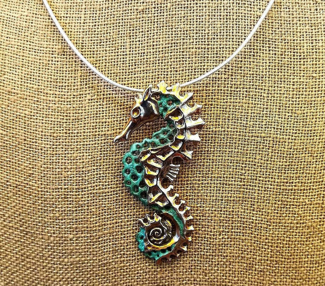 Gran colgante plata Caballito de mar, Colgante plata artístico, Joyería del mar, Colgante unisex, Estilo boho - D´Cast