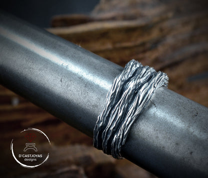 Solid 925 silver rustic band ring, Men's band ring, Original alliances, Oxidized silver ring, Handmade ring