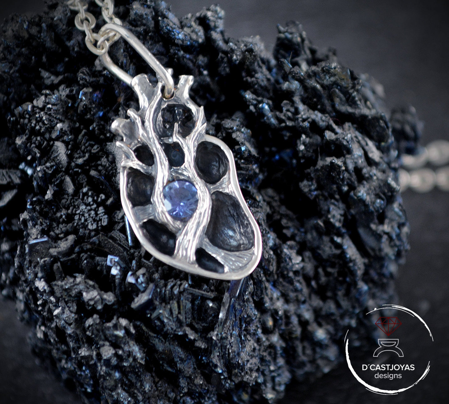 Pareja de medios corazones con con piedra natural para parejas, Colgante de corazón humano - D´Cast