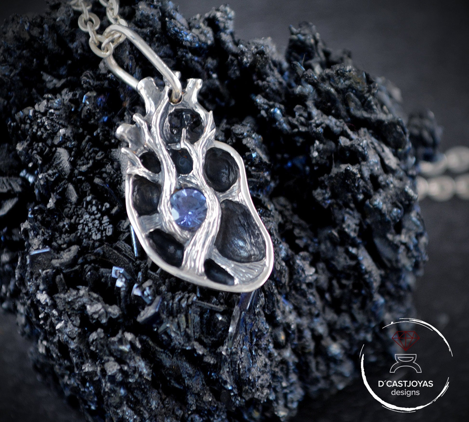 Pareja de medios corazones con con piedra natural para parejas, Colgante de corazón humano - D´Cast