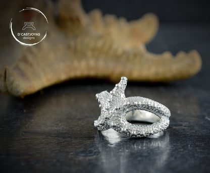 925 silver adjustable starfish ring, Unisex jewelry, Boho style, Sea jewelry