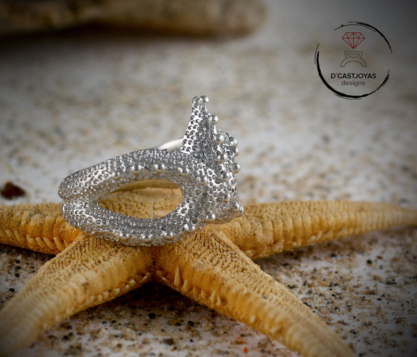 925 silver adjustable starfish ring, Unisex jewelry, Boho style, Sea jewelry