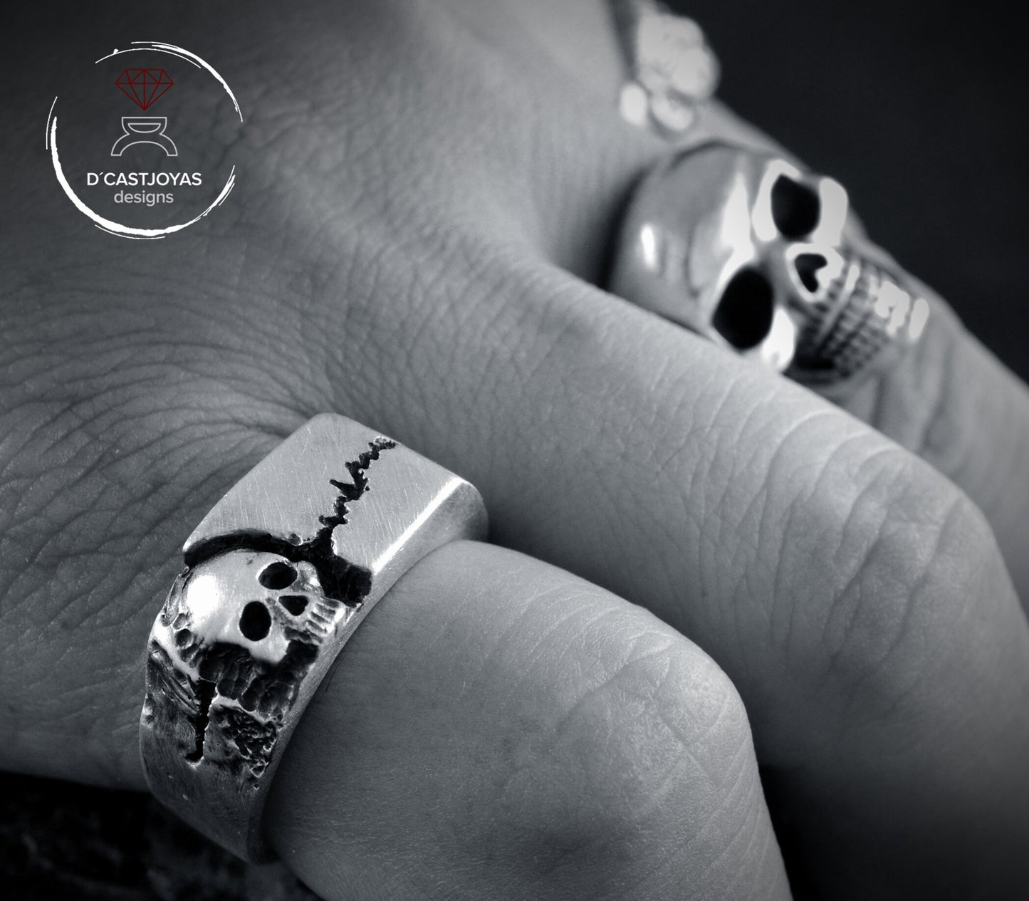925 silver skull seal ring, Cracked rock texture seal ring, Mens jewelry, Handmade ring