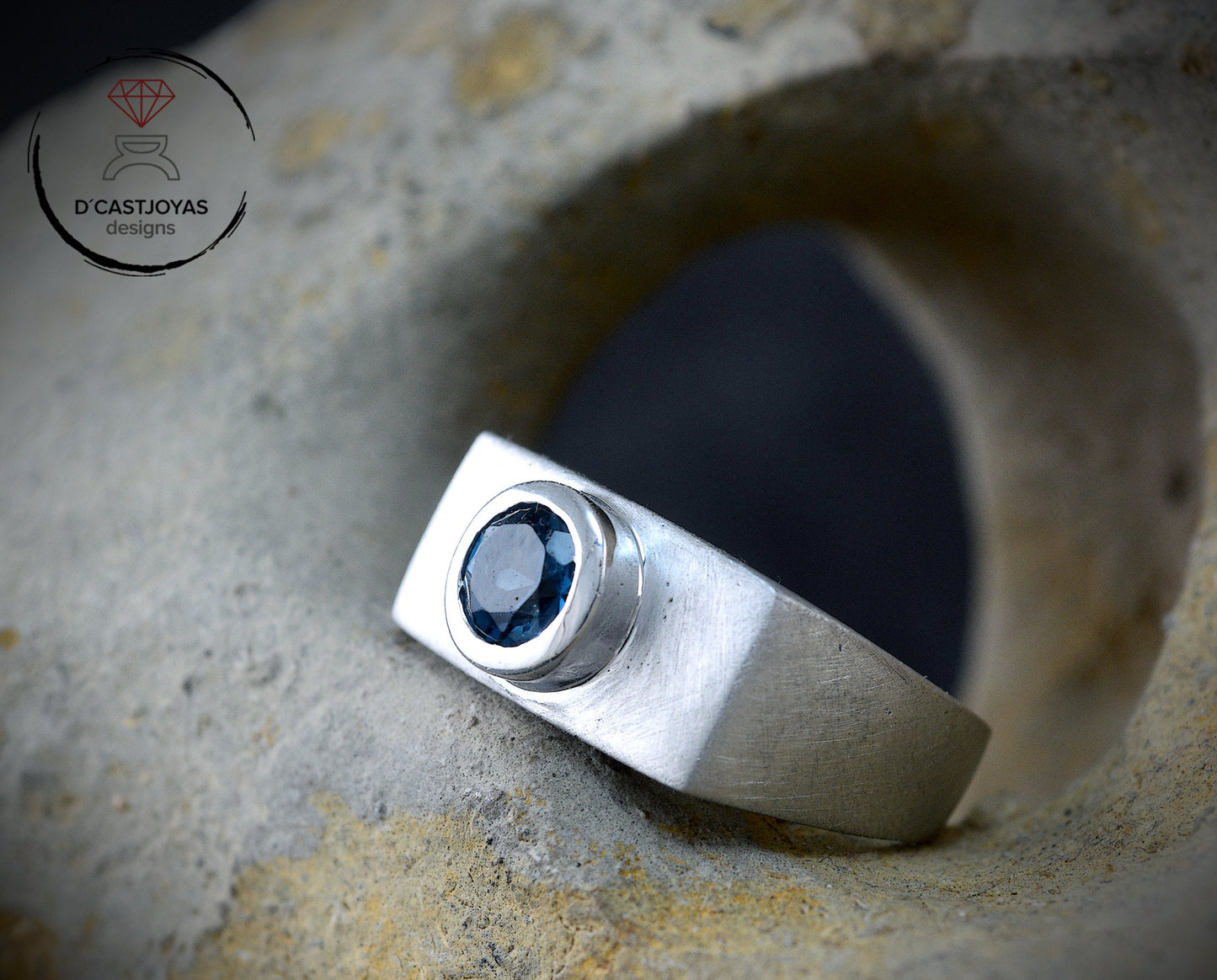 Solid silver straight band ring, Ruby solitaire ring, Men's wedding ring, Artisan ring, Handmade ring, Contemporary jewelry