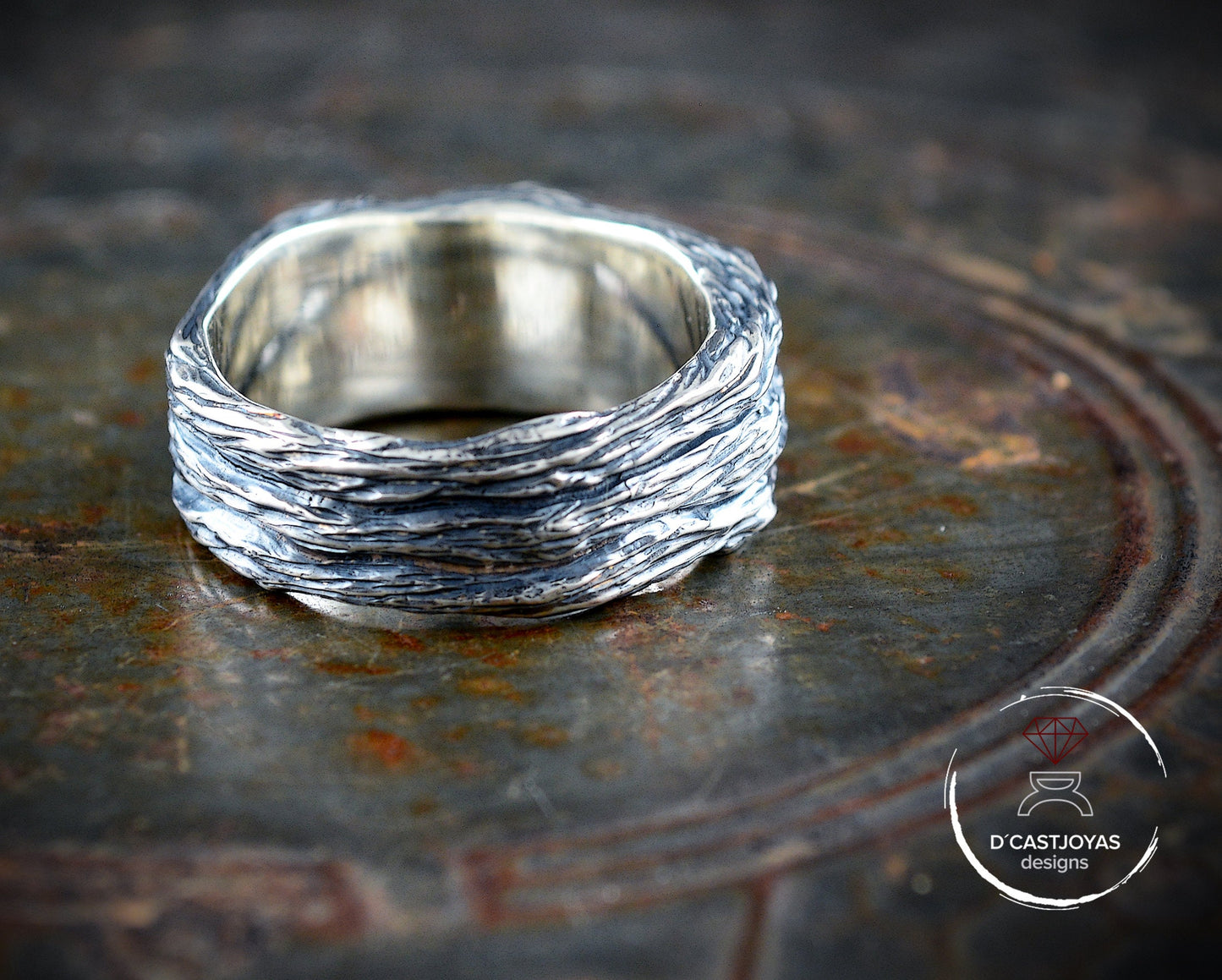 Solid 925 silver rustic band ring, Men's band ring, Original alliances, Oxidized silver ring, Handmade ring