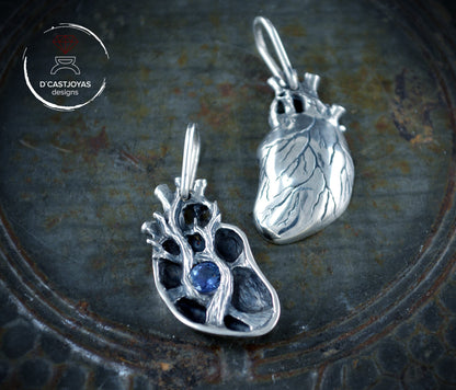 Pareja de medios corazones con con piedra natural para parejas, Colgante de corazón humano - D´Cast