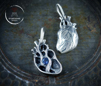 Colgante de plata de ley con tanzanita natural, Colgante de corazón humano con rubí natural, Regalo especial Día de la Madre