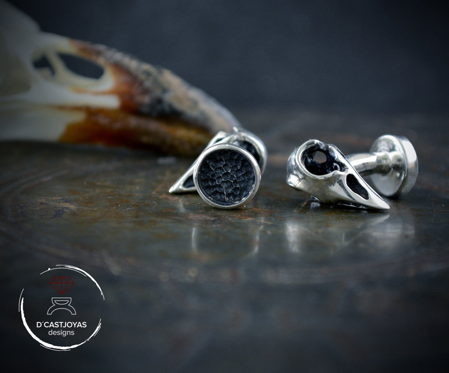 Gemelos plata cuervos de Odín, Gemelos  calavera, regalo para él, joyería vikinga