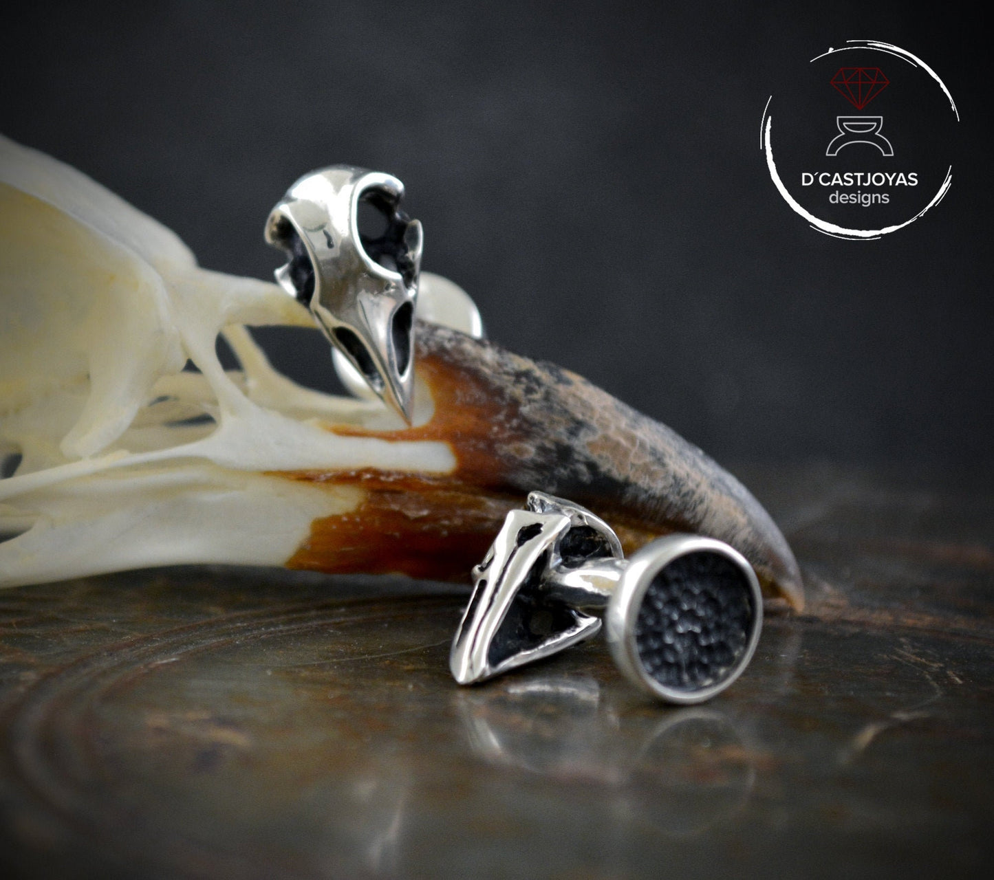 Gemelos plata cuervos de Odín, Gemelos  calavera, regalo para él, joyería vikinga