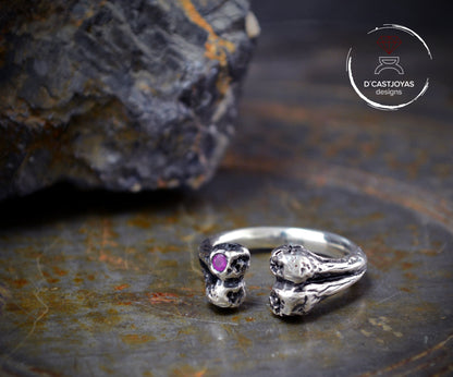 Anillo plata sólida hueso pequeño, Anillo plata ajustable hueso, Anillo plata unisex, Anillo artesanal, Joyería hombre, Joyería Brutalista - D´Cast