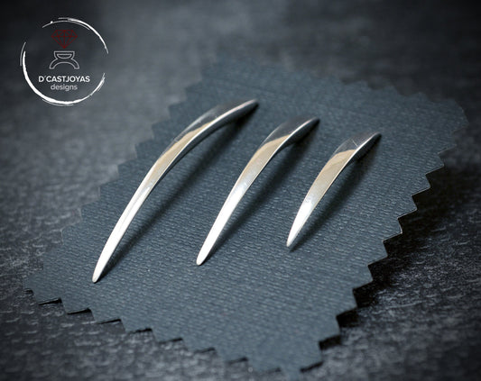 Conjunto de tres pendientes plata colmillos de serpiente, Pendientes largos de aguja, Joyería minimalista, Joyería contemporánea - D´Cast