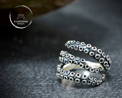 Octopus tentacles silver ring, Octopus tentacles adjustable ring, Handmade ring, Sea jewelry