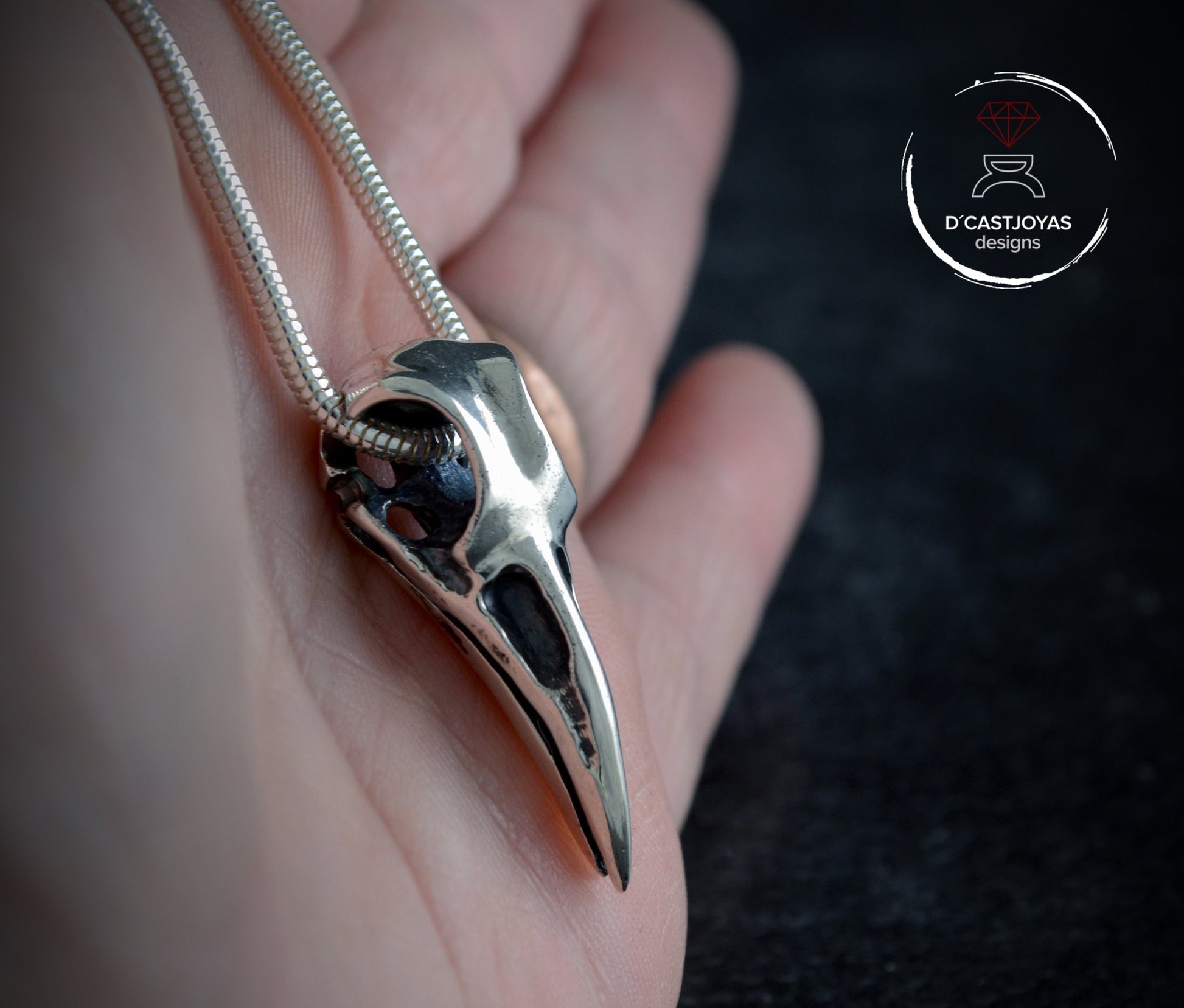 Colgante  plata 925 de cráneo cuervo , Colgante  Cuervo Odin, Collar vikingo, Regalo de San Valentín - D´Cast
