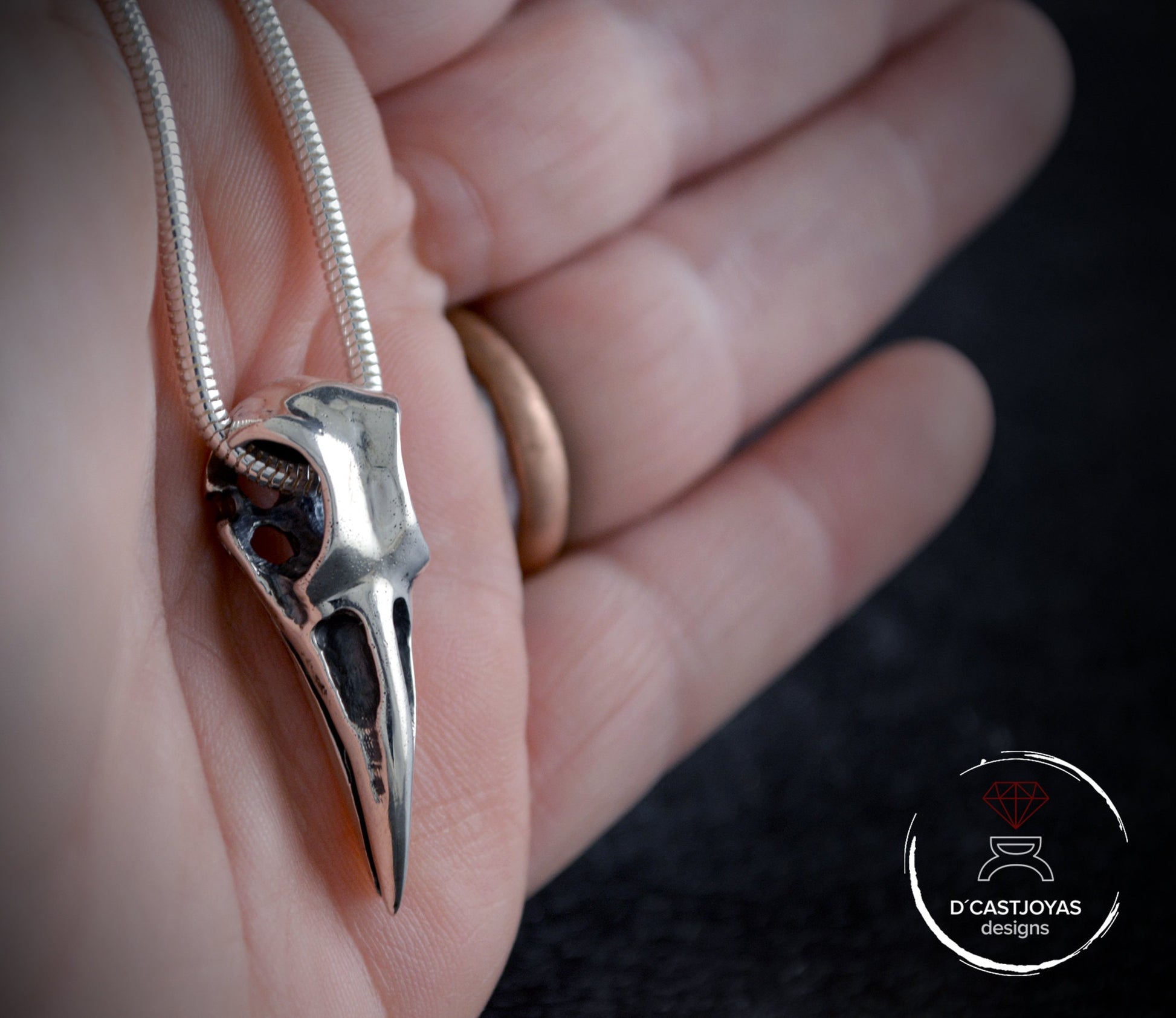 Colgante  plata 925 de cráneo cuervo , Colgante  Cuervo Odin, Collar vikingo, Regalo de San Valentín - D´Cast