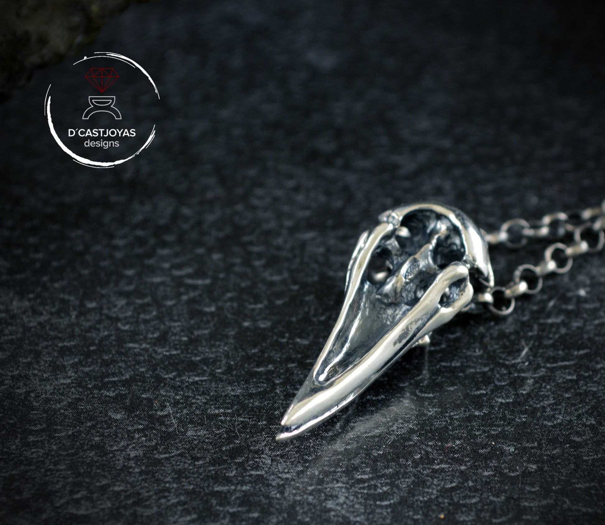 Colgante  plata 925 de cráneo cuervo , Colgante  Cuervo Odin, Collar vikingo, Regalo de San Valentín - D´Cast