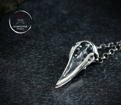 Colgante  plata 925 de cráneo cuervo , Colgante  Cuervo Odin, Collar vikingo, Regalo de San Valentín - D´Cast