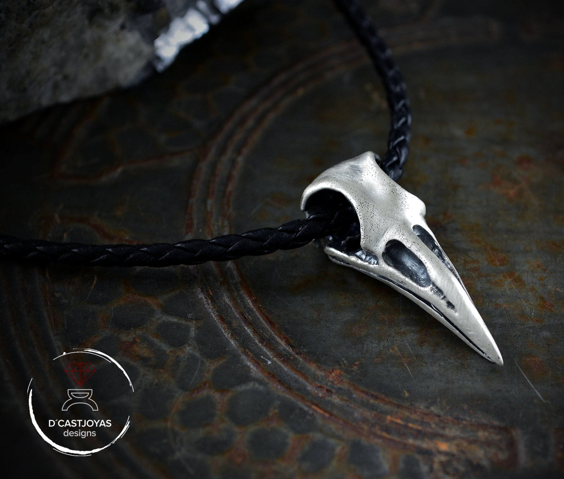 Colgante  plata 925 de cráneo cuervo , Colgante  Cuervo Odin, Collar vikingo, Regalo de San Valentín - D´Cast