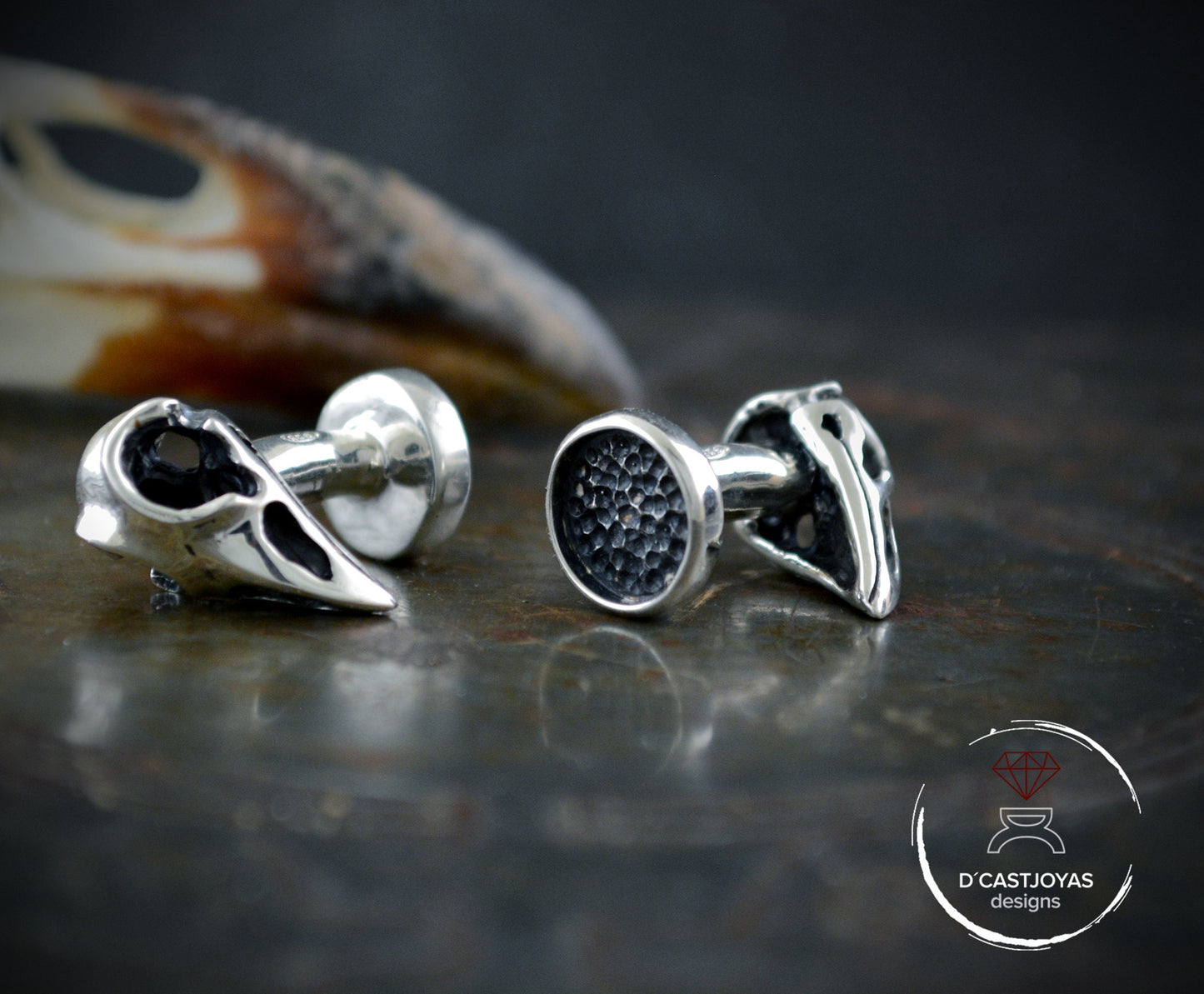 Gemelos plata cuervos de Odín, Gemelos  calavera, regalo para él, joyería vikinga